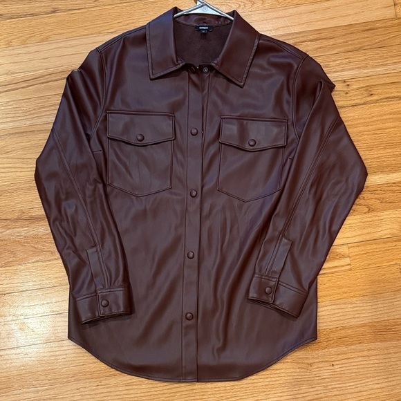 Express Tops - Express Chocolate Faux Leather Shirt